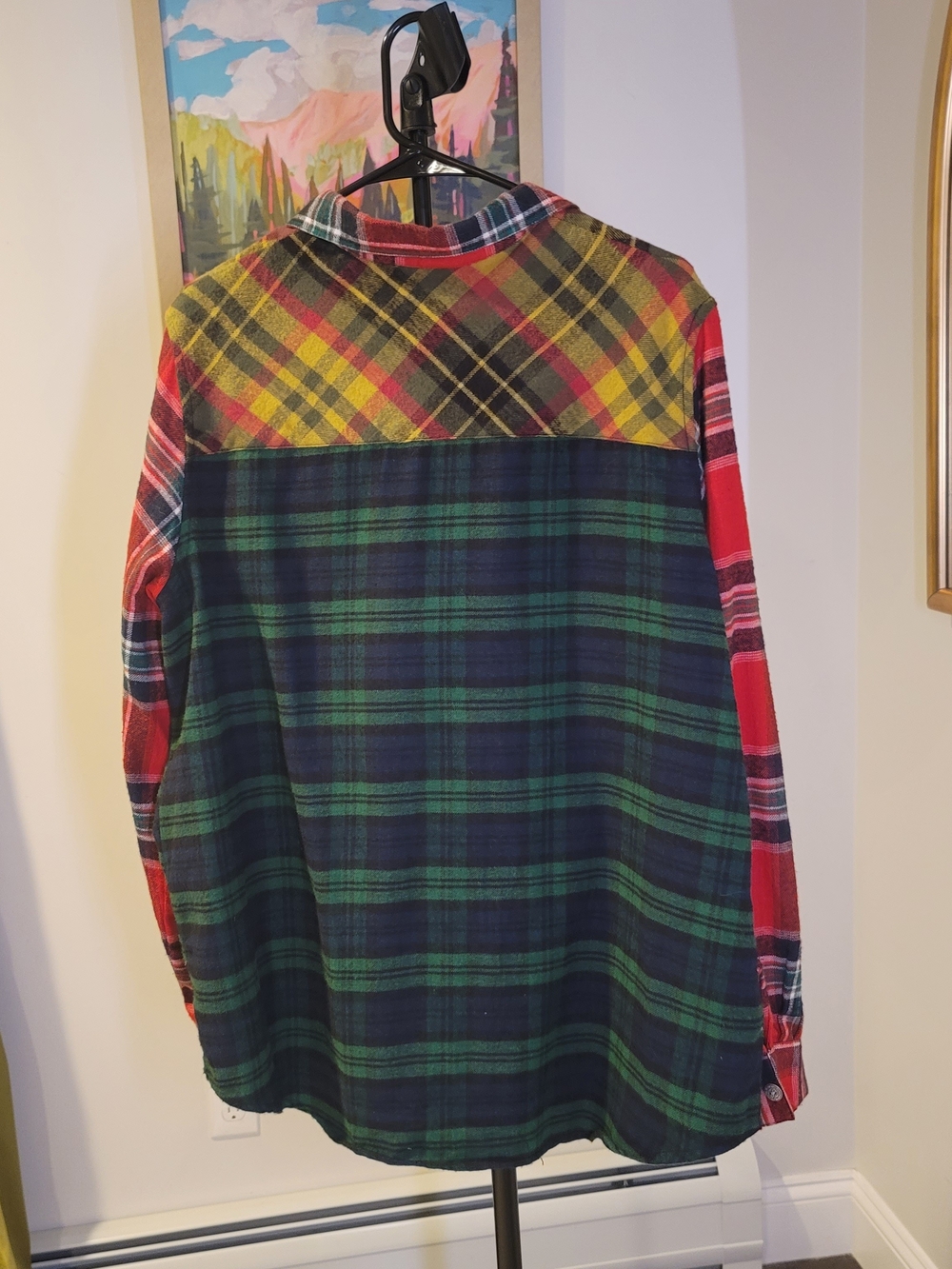 Vintage Floral Embroidered Western Colorblock Plaid Shirt Cottage Cabincore XL - Picture 4 of 7